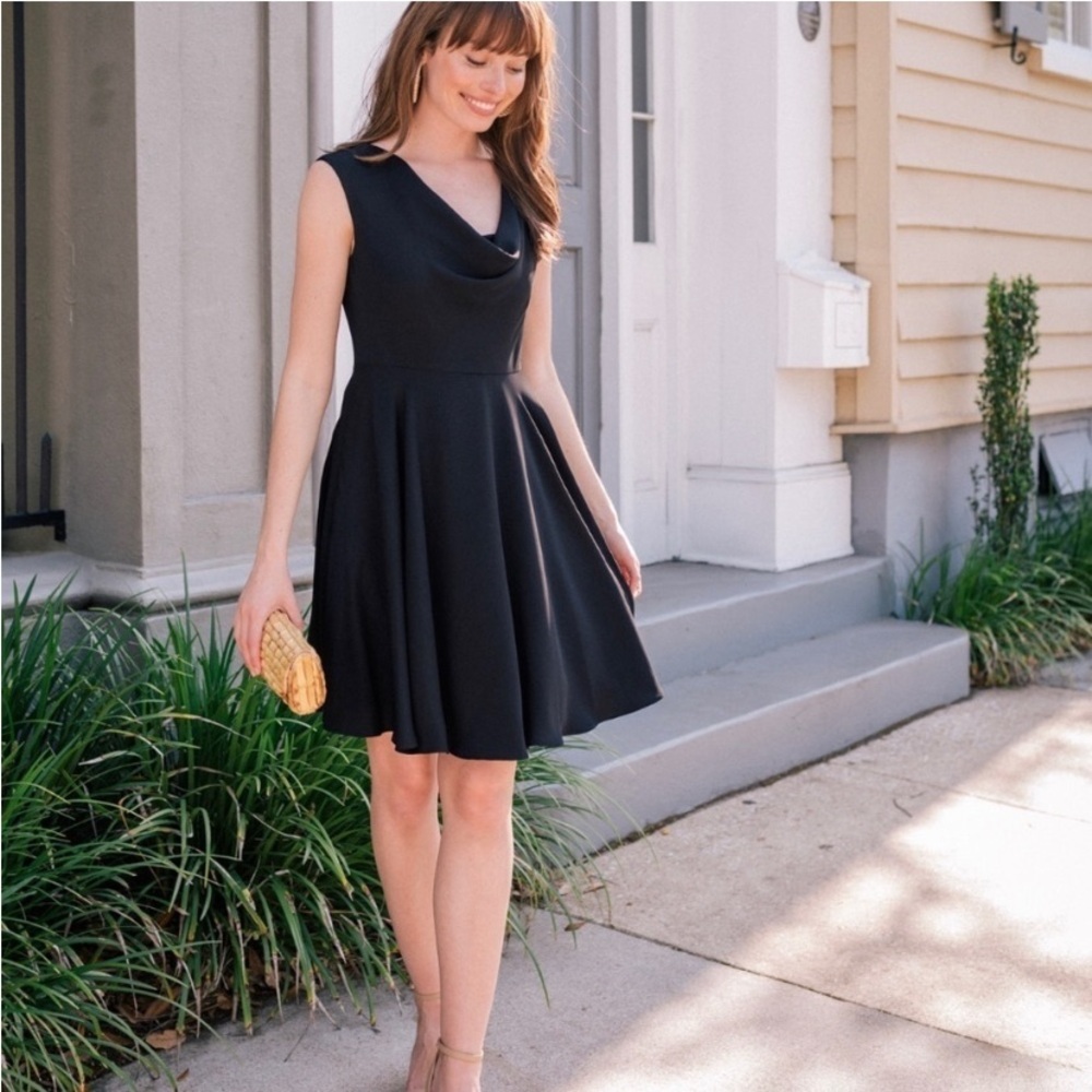 Gal Meets Glam Maya Cowlneck Fit & Flare Dress